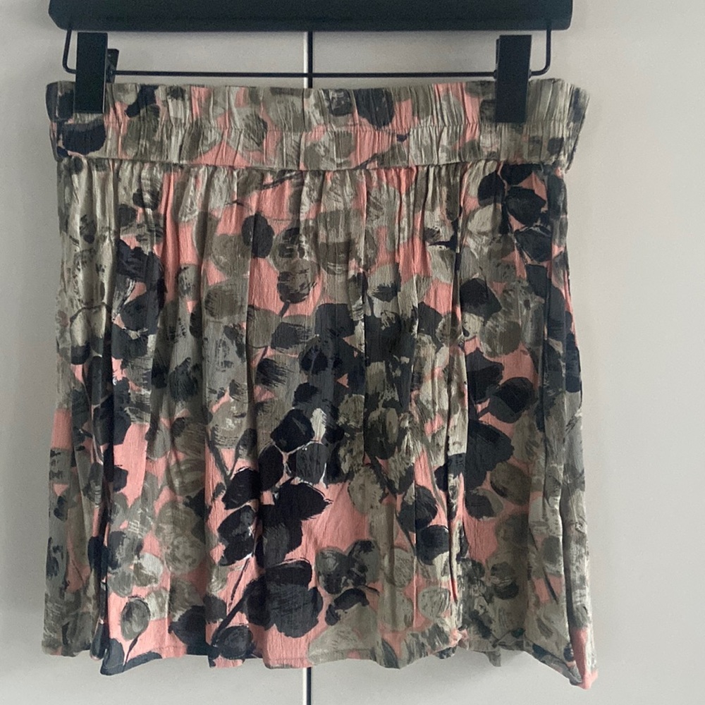 Ganni Pink, Black & Olive Floral Mini Skirt